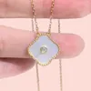 15mm Fashion Classic 4Four Leaf Clover 925 Silver Diamond Halsband Pendants MotherofPearl 18k Guld för Womengirl Valenentine03680567