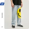 INFLATION Mens Stretch Loose Fit Jeans Denim Pantalon Streetwear Bleu Avec Sourire Visage 3091S20 201111
