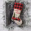 Christmas Stocking 18" Embroidered Linen Buffalo Plaid Red Truck Hooked Xmas Stocking Christmas Decorations and Party Accessory JK2010XB