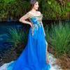 Royal Blue A Line Avondjurken Side Split Sexy Zwangere Galajurk Split Party Jurken vestido de fiesta