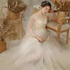 Lace Mesh Maternity Dress Photo Shoot Fairy White Embroidery Flower Boho Long Pregnant Gown Woman Photography Costume 281 H1