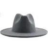 Einfache äußere graue innere weiße Wolle Filz Jazz Fedora Hüte mit dünnen Gürtelschnalle Männer Frauen Weitkrampf Panama Trilby Cap 56-58-60CM213W
