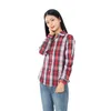 Clothing Women's Shirts Regular Length Lapels Long Sleeves Cardigan Buttons 100% Cotton Check