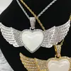 50Pcs Lot Custom Jewelry Sublimation Heart Shape Angel Wings Necklace With Thick Chain For Promotion Gifts252M