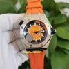 Excelente qualidade relógios verdes 42mm 15710 15710st.oo.a070ca.01 Dial laranja Dial de borracha natural pulseira de safira mecânica automática masculina de relógios de relógio masculino