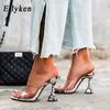 Eilyken Size 35-42 Woman Square Head Serpentine Slippers Sandals Fashion Transparent PVC Peep Toe Wine Glass Mules High Heels X1020