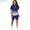 Conjunto de calças de 2 peças de designer gradiente feminino, agasalhos esportivos casuais, camiseta de manga curta, shorts de motociclista, ternos tamanho grande