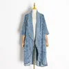 [EWQ] Odzież damska płaszcze Pływające Vintage Denim Kobiety Wiatrówka Lapel Collar Pół Rękaw High Waist Trench Coats Blue 201015