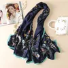 Fashion Scarf Women Designer Pure Foulard Blue Florals Pashmina Wraps Ladies Silk Shawls Scarves SFN6 Y1007