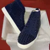 Marynarka wojenna Blue Suede Skórzane kolce Sneaker Buty Eleganckie Czerwone Dolne Designer Męskie nitki damskie na zewnątrz Wysokiej góry Deskorolka Walking z pudełkiem