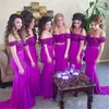 Elegant Purple Mermaid Sequined Bridesmaid Off The Shoulder Country Maid Of Honor Gowns Sweep Train Wedding Guest Dresses