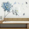 Duży Biały Niebieski Kwiat Lotus Butterfly Wymienny Naklejki Ścienne 3D Wall Art Naklejki Mural Sztuka do salonu Sypialnia Home Decor 201201