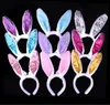 LED Light Blinkande Fluffy Rabbit Ears Headband Sequins Headdress Bunny Ears Costume Accessory Cosplay Christmas Party Supply RRD11380