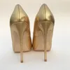 أحذية Gold Woman S Women S المدببة إصبع القدم عالي الكعب مضخات كلاسيكية مضخات Prom Shoes Roviciya LJ201112