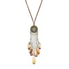 S2001 Hot Fashion Jewelry Vintage Feather Necklace Round Pendant Long Sweater Necklace