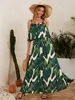 Tropical Print Cold Ramię Ruffle Detal Dress ona