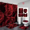 Bathroom Sets Shower Curtain Set 4 Pcs Curtain Mat Set Toilet Cover Shower Curtain Toilet Seat Covers for Valentine Lovers 180X180277G