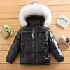 Kids Inverno Duck Baixo Casacos de Pele Com Capuz para Meninos Meninas Childritos De Parkas impermeáveis ​​Pequenos Baby Baby Warm Jackets