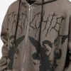 Herrjackor Höstkläder Ängel Fairy Grunge Mörktrycksjacka Brun Y2k Gothic Oversized hoodies Lös dragkedja Långärmad jacka M-XXL