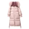 Bella Frauen Winter Frauen Waschbär Fell Kapuze weißer Ente Down Coat rosa fest dicke warme lose weibliche Parkas 201209