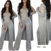 Womens 3pcs Straight Sets Woman Summer Cape Vest Knit Slim Casual Suits Women Fashion Solid Color Clothes