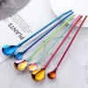 Stainless steel Long straw spoon dual purpose a variety of colors can choose safe food grade thread beverage Scoop Straws stirring spoons T9I001735