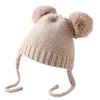 Baby hatt cap tjock varm söt stickad tjej pojke pompom hattar beanie vinter öra varma barn keps bonnet td337