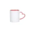 sublimering keramik muggar 11oz vit sublimering kopp med hjärta handtag färgglada inre beläggning vattenflaska kaffekopp