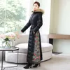 Chiński styl damski płaszcz zimowy duże futro drukowanie zagęszczone szczupły długie długi bawełniany kurtek Parka ciepły elegancki płaszcz Y185 201031