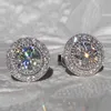 Charming Women Earrings Jewelry 18k White Gold Plaed Sparkling CZ Round Studs Earrings Nice Jewelry Gift