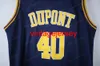 Aangepaste Dupont High School Randy Moss marineblauw retro basketbalshirt heren gestikt met elk nummer en naam