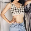 Bazaleas Streetwear Crop top and cardigan harajuku Tartan knitted Women suit sweater women Vintage Women pull femme T200820