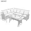 U_Style Patio Meubels Set 5 Stuk Outdoor Gesprek Set Eettafel Stoel met Ottomaanse en Sierkussens US Stock A00281D
