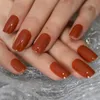 Valse nagels nep medium lengte effen kleur glanzende karamel kunstmatige gel schijnen pers op nagel tips ronde 1 ontwerper