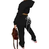 Women039s spårar Autumn Spring Long Sleeve Hoodies Crop Top Hip Laceup Joggers Pants Female Outfit Solid Color Two Pieces 3459819