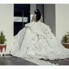 Arabisk lyxig stil en linje bröllopsklänningar långa ärmar plus storlek puffy tåg prinsessan glittrande paljetter brud party klänningar mantel de äktenskap