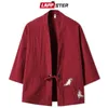 Lappster Streetwear Imono Cardigan Summer Tops for Men Crane Embroideryカジュアルシャツ男性Harajukuヴィンテージ服5xl 201105