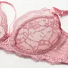 Varsbaby Sexy Plus Size Lace Floral Underwear Underwear Deep V Hollow 3/4 Cup Underwire Abcde Cup Bra Set Y200708