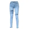 Slim jeans kvinnor mode hög midja tvättade penna byxor täta passande hål är tunna elastiska shorts 201102