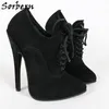 Sorbern Sexig Kvinnor Pump Lace-up Pekad Toe 16cm High Heel Stilettos Crossdresser Skor Äkta Läder Anpassad Färger