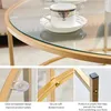 US stock Round Coffee Table Gold Modren Accent Table Tempered Glass Side Table for Home Living Room Mirrored Top/Gold Frame a41