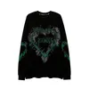 HOUZHOU Gothic Punk Grönt tryck Långärmad T-shirt Grunge Oversize Harajuku Streetwear O-ringad Svart Top Pullover 220307
