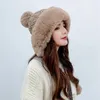 das mulheres Faux Fur malha Bobble Beanie Hat Pom Pom Bola cossaco Skiing Cap Furry