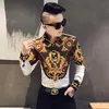 Blusa casual homme barroco banquete camisa paisley preto ouro camisa masculina de luxo coreano dos homens manga longa impressão camisas masculino fino fit1241w