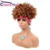 Kort Afro Kinky Curly Headband Wig Brown Ombre Curly Wrap Syntetiska peruker för svarta Kvinnor 4T27 Värmebeständig Turban Hair Scarf Wig