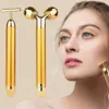 24k Golden Pulse Facial Face Massager 3D Roller Electric Sonic Energy and T Shape Arm Eye Nose Head Massage 2 IN 1 Beauty Bar