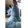 2022 Royal Blue High Low Prom Klänningar Sweetheart Ruffles Tiered Tulle Kort Framsida Långt Tillbaka Special Occasion Party Dress Girls Graduation Evening Gowns