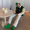2021 outono casa de grama mulheres carta verde bombardeiro jaqueta feminina streetwear fazer uma viagem turn down colarinho zíper casaco de beisebol 220217