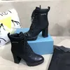 2022 Luxury Designer Woman Fashion Boots Leather and Nylon Fabric Booties Women Ankle Biker Australia Platform Heels Winter Sneakers f￶r kvinnor med l￥da