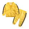 Autumn Fashion Baby Girl Clothes Cotton Stripe Solid Zipper Jacket Pants Born Toddler Tracksuit Baby Boy Clothing Set LJ201223